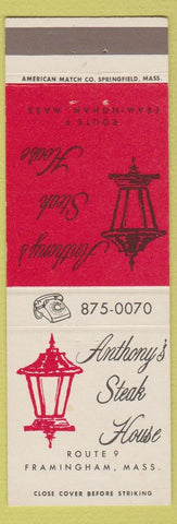 Matchbook Cover - Anthony's Steak House Framingham MA