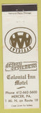 Matchbook Cover - Colonial Inn Motel Mercer PA
