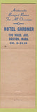 Matchbook Cover - Gardner Hotel Boston MA