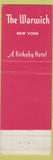Matchbook Cover - Warwick Hotel New York City