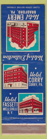 Matchbook Cover - Hotels Bradford PA Corry Wellsville NY