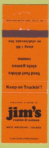 Matchbook Cover - Jim's Casino Saloon West Wendover NV