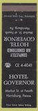 Matchbook Cover - Hotel Governor Harrisburg PA