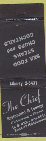 Matchbook Cover - The Chief Restaurant Kittanning PA