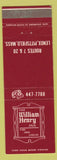 Matchbook Cover - William Henry Inn Lenox Pittsfield MA