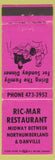 Matchbook Cover - Ric Mar Restaurant Danville PA Northumberland