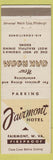 Matchbook Cover - Fairmont Hotel Fairmont WV Oak Room