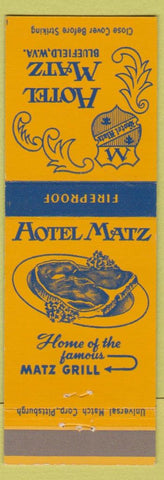 Matchbook Cover - Hotel Matz Bluefield WV