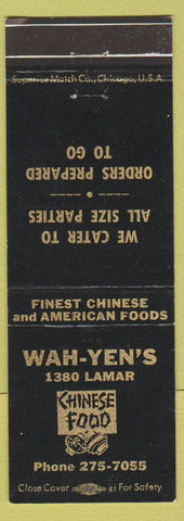Matchbook Cover - Wah Yen's Chinese Restaurant NO TOWN