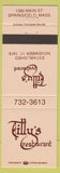 Matchbook Cover - Tilly's Restaurant Springfield MA
