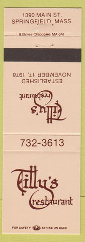 Matchbook Cover - Tilly's Restaurant Springfield MA