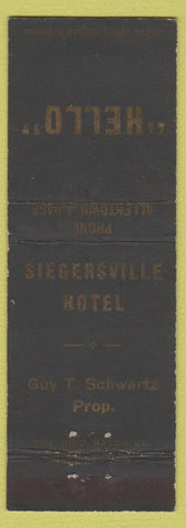 Matchbook Cover - Siegersville Hotel Allentown? PA