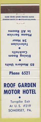 Matchbook Cover - Roof Garden Motor Hotel Somerset PA WEAR
