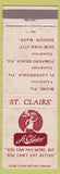 Matchbook Cover - St Clairs' restaurant Miami Fort Lauderdale FL WORN
