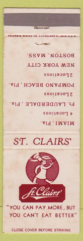 Matchbook Cover - St Clairs' restaurant Miami Fort Lauderdale FL WORN