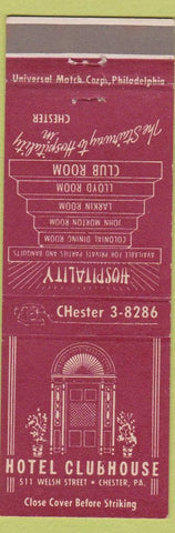 Matchbook Cover - Hotel Clubhouse Chester PA