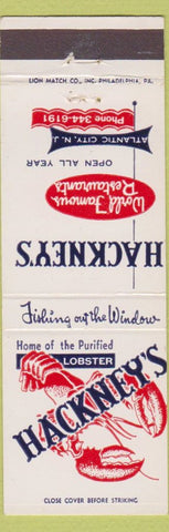 Matchbook Cover - Hackney's Lobster Restaurant Atlantic City NJ