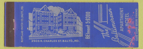 Matchbook Cover - Baltimorean Hotel Baltimore MD WEAR