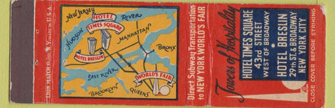 Matchbook Cover - Hotel Breslin New York City 1939 World's Fair WEAR