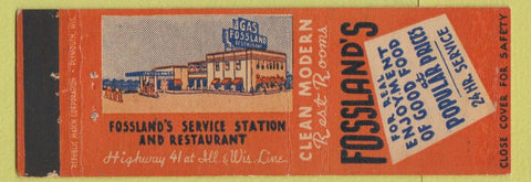 Matchbook Cover - Fossland's oil gas reestaurant Kenosha? WI