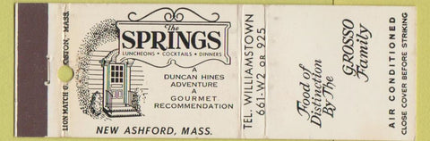 Matchbook Cover - The Springs Restaurant New Ashford MA