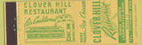 Matchbook Cover - Clover Hill Restaurant Leominster MA