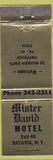 Matchbook Cover - Mister David Motel Batavia NY