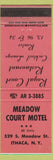 Matchbook Cover - Meadow Court Motel Ithaca NY