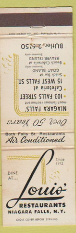 Matchbook Cover - Louis Restaurants Niagara Falls NY