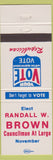 Matchbook Cover - Randall W Brown Councilman Republican NO TOWN