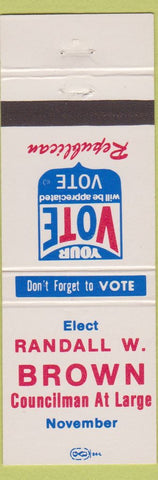 Matchbook Cover - Randall W Brown Councilman Republican NO TOWN