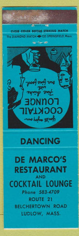 Matchbook Cover - De Marco's Restaurant Ludlow MA
