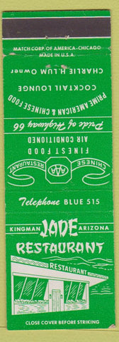Matchbook Cover - Jade Restaurant Kingman AZ Route 66 Chinese