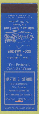 Matchbook Cover - Martin Strong Advertising Liberty NY SAMPLE