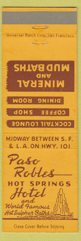 Matchbook Cover - Paso Robles Hot Springs Hotel CA