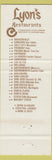 Matchbook Cover - Lyon's Restaurants CA CHAIN
