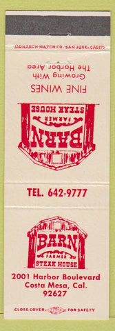 Matchbook Cover - Barn Steak House Costa Mesa CA