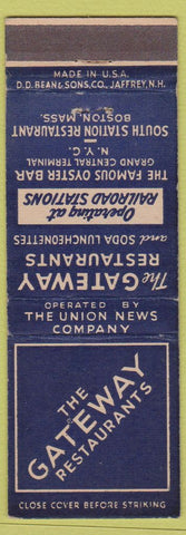 Matchbook Cover - Gateway Restaurants Boston New York City