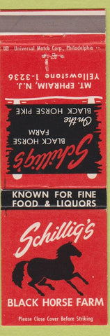 Matchbook Cover - Schillig's Black Horse Farm Mount Ephraim NJ