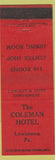 Matchbook Cover - Coleman Hotel Lewistown PA