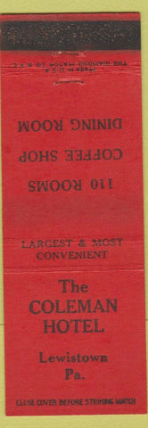 Matchbook Cover - Coleman Hotel Lewistown PA
