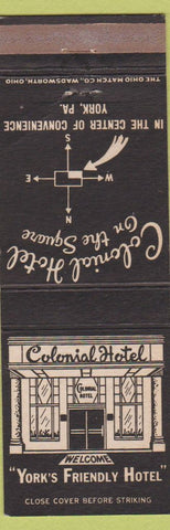 Matchbook Cover - Colonial Hotel York PA