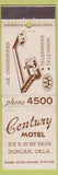Matchbook Cover - Century Motel Duncan OK