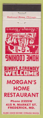 Matchbook Cover - Morgan's Home Restaurant Frederick MD