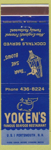 Matchbook Cover - Yoken's Seafood Restaurant Portsmouth NH whale