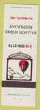 Matchbook Cover - Balloon Wurks Restaurant Plymouth IN hot air