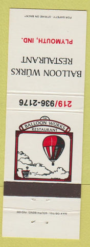 Matchbook Cover - Balloon Wurks Restaurant Plymouth IN hot air