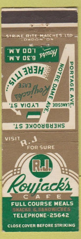 Matchbook Cover - Royjack's Cafe Winnipeg? MB