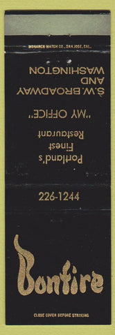 Matchbook Cover - Bonfire Restaurant Portland OR