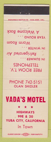 Matchbook Cover - Vada's Motel Yuba City CA